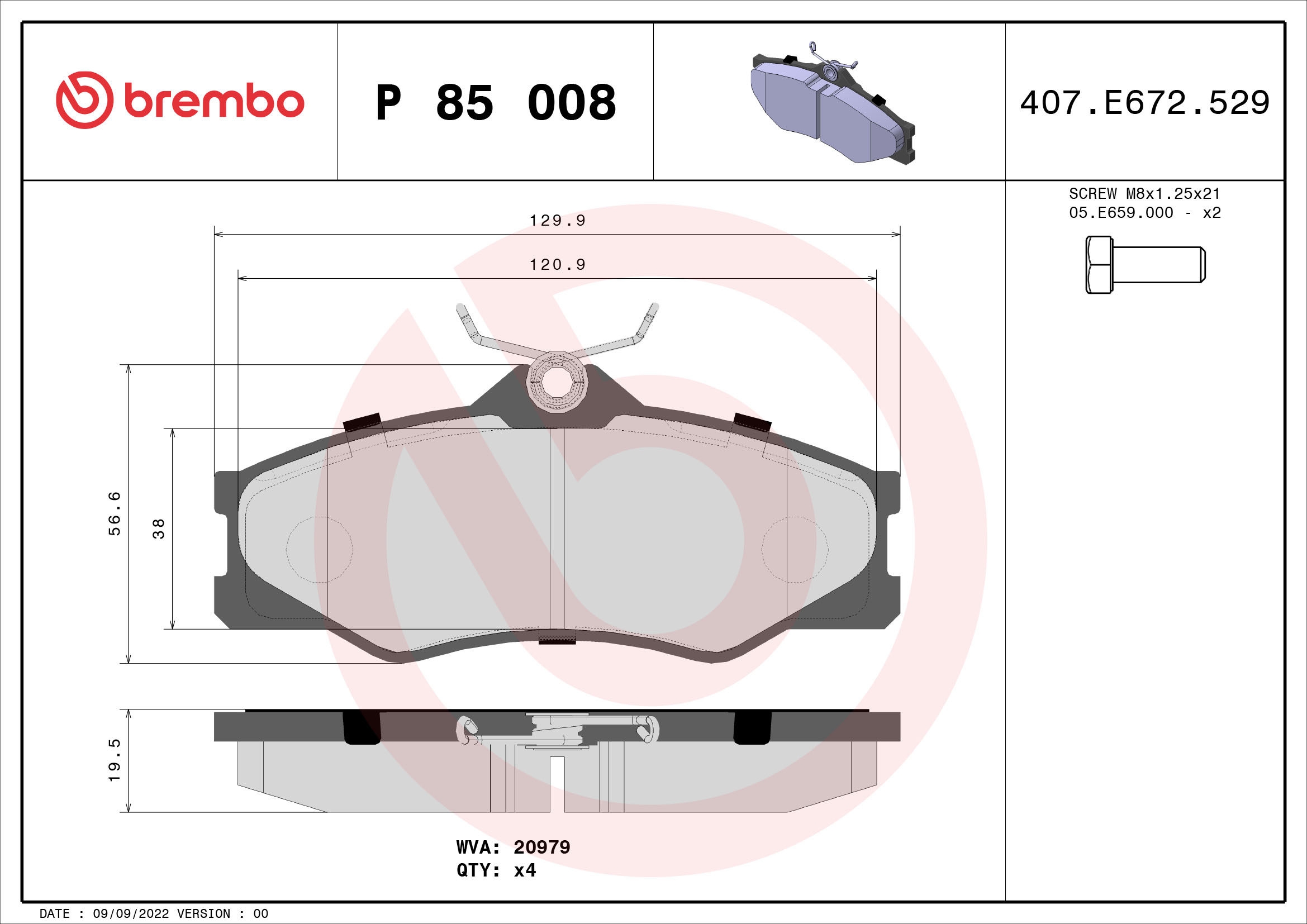 A.B.S. P 85 008 BREMBO Bremsbelagsatz, Scheibenbremse
